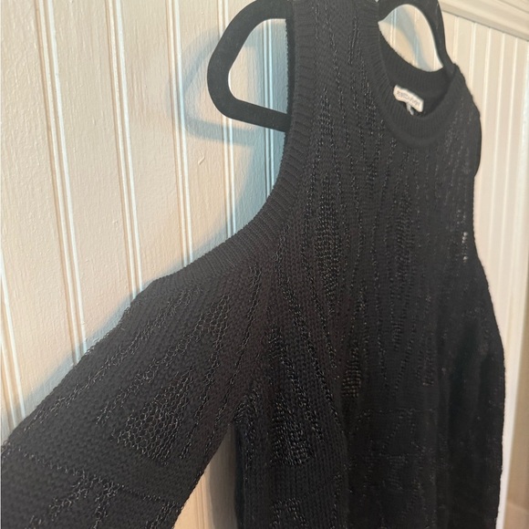 Rebecca Minkoff Cold Shoulder Black Sparkle Small Sweater - Picture 2 of 5